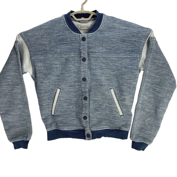Vintage Y2K GUESS Varsity Jacket Womens Size S Blue Button Up Cotton Blend Retro - Picture 3 of 8